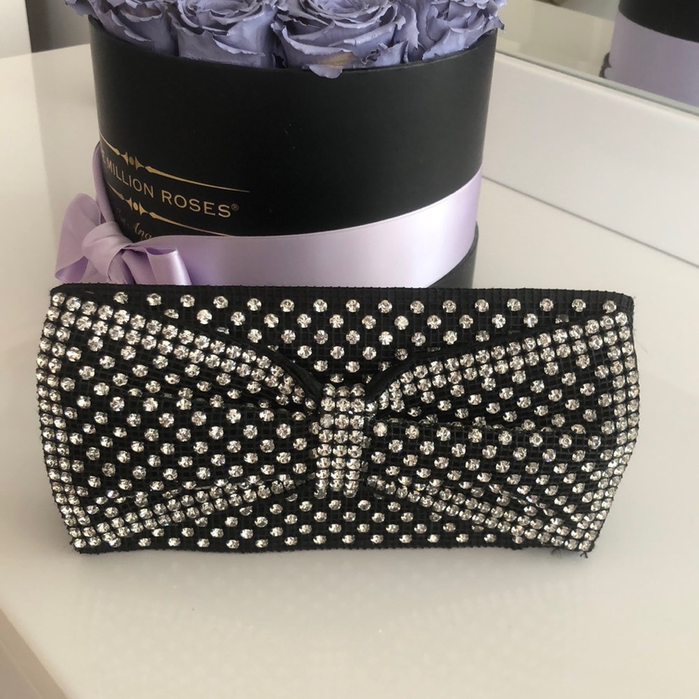 Bebe bow clutch black mini evening bag crystal